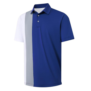 Polo pour homme à blocs de couleur, manches courtes, tricoté, décontracté, boutonné, noir, rose, rouge, coupe classique - Product Image 2