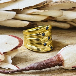 Premium Look Multi Layer Brass <b>Ring</b> Blue Coral Chunky Band <b>Ring</b> 18k Gold Plated Ethnic <b>Statement</b> <b>Ring</b> Wholesale <b>Ring</b> For Women - Product Image 3