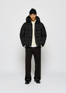 Veste d'hiver pour homme avec capuche réglable, veste matelassée noire, manteau chaud, logo personnalisé OEM - Product Image 5