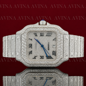 Reloj Automático de Lujo con Incrustaciones de Moissanita para Hombre |   Reloj con Diamantes y Números Romanos Completamente Adornados |   Reloj de pulsera de acero inoxidable estilo hip hop - Product Image 3