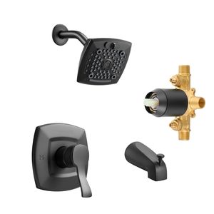 Ensemble complet de robinetterie de bain et de douche avec pommeau de douche pluie de 5,1 pouces à 5 réglages de jet et mitigeur de bain et de douche à poignée unique - Product Image 1
