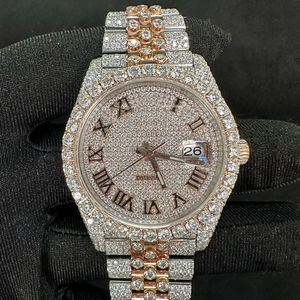 Increíble reloj de lujo para hombre con esfera romana en oro rosa, estilo moneda, con movimiento automático y alta calidad de moissanita. - Product Image 1