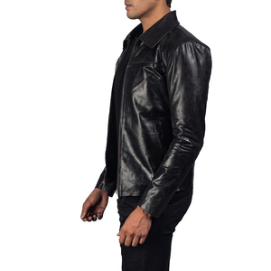 Veste de moto en cuir véritable noir pour homme, coupe ajustée, col rabattable, fermeture éclair, manches classiques, style hiver, imperméable et coupe-vent - Product Image 2
