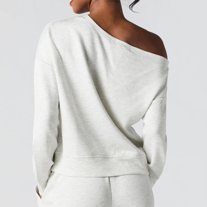 Sweat-shirt à épaules dénudées pour femme, pull sportif décontracté à manches longues, haut léger pour un usage quotidien actif et décontracté - Product Image 6