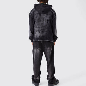 Conjunto de 2 piezas de chándal casual de invierno 2026 con logo personalizado, efecto desgastado, lavado ácido, a la moda, ajustable, de manga larga, estilo jogger, con efecto descolorido por el sol - Product Image 3