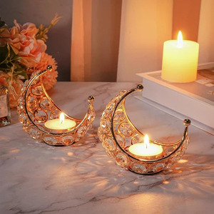 Luxury <b>Crystal</b> Crescent <b>Moon</b> Tealight Candle Holder Set – Elegant Gold Decorative Candle Holders for Home & Table Décor - Product Image 3
