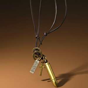 Titanium Steel Gold Number Pendant Necklace with Adjustable Leather Cord for Men & Boys - Product Image 2