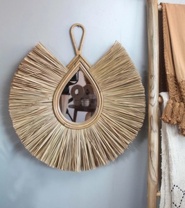 Boho Tear Drop Rattan Wall <b>Mirror</b> Handmade Natural Fiber Frame For Living Room Wall Decor For Unique And Stylish Interior Look - Product Image 5
