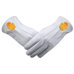 Guantes de Regalia de Cuero Blanco para Sacerdote Superior del Capítulo del Arco Real Premium con Escudo Bordado - Product Image 1