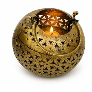 Premium Moroccan Style Round Iron <b>Tealight</b> Candle Holder Gold <b>Lantern</b> Intricate Boho Pattern Handmade Durable Home Decoration - Product Image 5