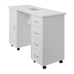Tavolo Moderno per Manicure in Legno con Anta Singola e 4 Cassetti, Finitura Bianca, Design di Lusso, Struttura in MDF - Product Image 2