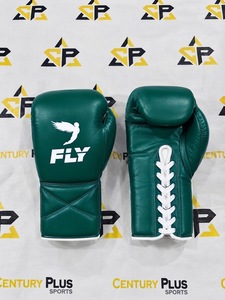 Gants de boxe en cuir vert FLY, à lacets, pour adultes, avec protection respirante des poignets - Product Image 1