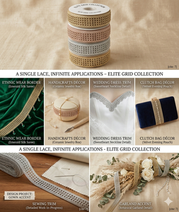 Collection Elite – Bordure décorative en organza brodé à la main, luxueuse et polyvalente, avec dentelle métallique Zari et strass - Product Image 3