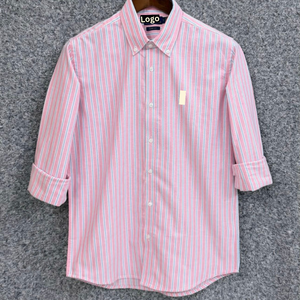 Chemise habillée rayée pour homme à manches longues 100 % coton popeline infroissable col rabattu décontractée pour le printemps - Product Image 4