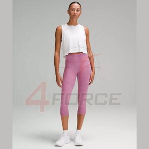 Women's Custom Butt Lifting Gym Fitness Activewear Seamless Polyester Spandex Yoga Leggings with Ribbed <b>Mesh</b> Panels Solid Color - Product Image 2