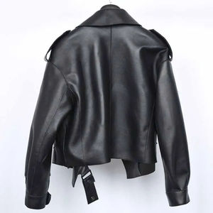 Genuine <b>Leather</b> <b>Blazer</b> With Turn-down Collar Full Sleeve Autumn Women's Casual Outerwear Wholesale Price Women <b>Leather</b> - Product Image 3
