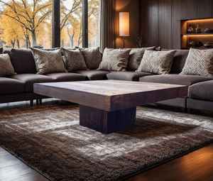 โต๊ะกาแฟไม้เนื้อแข็งสไตล์โมเดิร์นรัสติกสุดพิเศษ พร้อมพื้นผิวไม้ขนาดใหญ่และโครงสร้างฐานเดี่ยวที่แข็งแรง สำหรับบ้านหรู - Product Image 1