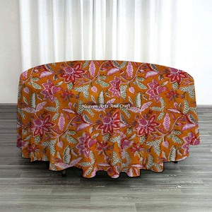 Hand Block Leaf Print <b>Round</b> Hand Block Printed Pure Cotton <b>Tablecloth</b> Indian Farmhouse Wedding <b>Round</b> <b>Table</b> Cover <b>for</b> Home Use - Product Image 4