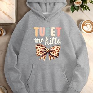 เสื้อฮู้ดลำลองของผู้หญิงมีโบว์ตัวอักษรสีพาสเทล - Product Image 3