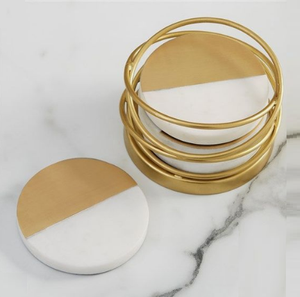 Posavasos de mármol con diseño clásico en dorado y blanco, de doble tono, para mesa de café, vino, cocina, decoración de mesa de té y accesorios. - Product Image 1