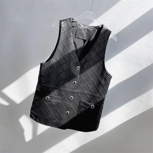 Chaleco de Cuero Genuino para Mujer, Estilo Motero, Ecológico, Resistente al Viento, con Detalle de Encaje, Color Personalizado - Product Image 2