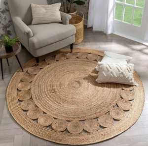 Alfombra rústica estilo granja hecha de yute 100%, fácil de limpiar, material natural para dormitorio y sala de estar. - Product Image 3