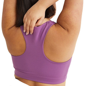 สปอร์ตบราสีม่วงสำหรับผู้หญิง แบบ Racerback รองรับปานกลาง ไร้ตะเข็บ สำหรับโยคะและออกกำลังกาย สีพื้น คอกว้าง ผลิตจากผ้าสแปนเด็กซ์และโพลีเอสเตอร์ - Product Image 3