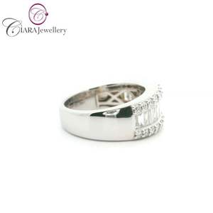 ANILLO DE DIAMANTE CLÁSICO DE 18K AU750 ORO BLANCO SOILD REAL NATURAL REDONDO Y BAGUETTE PARA MUJER - Product Image 4