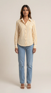 Fashion Striped Cotton Slub Shirt Women <b>Tie</b> <b>Back</b> Design Casual Summer Top Lightweight Breathable Daily Wear Wholesale Supply - Product Image 3