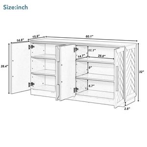 Large <b>Storage</b> Space Buffet <b>Cabinet</b> with 4 Doors Sideboard for Kitchen Dining Room Adjustable Shelves Silver Handles - Product Image 5