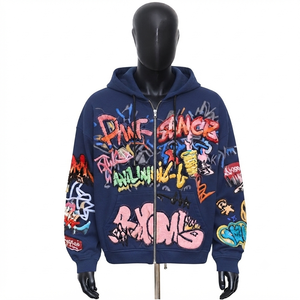 Sweat à capuche zippé rose pour filles, broderie graffiti, style streetwear oversize, en molleton unisexe - Product Image 3