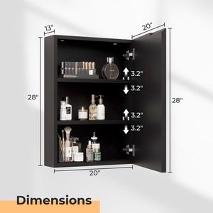 Armadietto a Specchio LED con Cornice in Acrilico Nero, 71*50.8*15cm, 1 Porta, 2 Ripiani, Tre Tonalità di Colore, Luminosità Regolabile - Product Image 2
