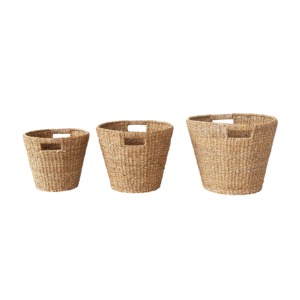 Set of 3 Seagrass <b>Baskets</b> with Attached Handles Handmade <b>Storage</b> <b>Basket</b> Wholesale eco-friendly Made in Vietnam - Product Image 1