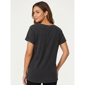 Camiseta de algodón gris de cuello redondo y manga corta para mujer al por mayor, con estampado de letras, ajuste holgado, ropa casual, de secado rápido y transpirable, 180g - Product Image 4