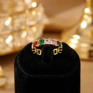 Anillo Ajustable de Moda para Mujer, Chapado en Oro Sólido, Latón Antideslustre, Joyería con Piedras Preciosas Naturales, Anillos Personalizados con Circonitas Cúbicas Multicolores Arcoíris - Product Image 6