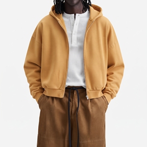 Men's <b>Oversized</b> Hooded Zip-Up Sweatshirt Solid Color Cotton French Terry Eco-Friendly Streetwear Casual Winter Wear - Product Image 3