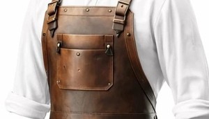 Genuine Leather <b>Apron</b> <b>Men</b> Cross Back With Pockets For Restaurant Bar Bartender Uniform - Product Image 2