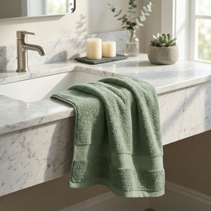 Premium Sage Green Solid Color Bath Towel 100% Cotton Ribbed Dobby Border Oeko-Tex Quick-Dry Absorbent High Density Wholesale - Product Image 2