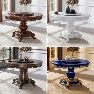 Tavolo da Pranzo Rotondo di Lusso con <span class=keywords><strong>Lazy</strong></span> <span class=keywords><strong>Susan</strong></span>, per Hotel e Ristoranti, in Legno Massello e Marmo, Arredamento su Misura OEM - Product Image 6