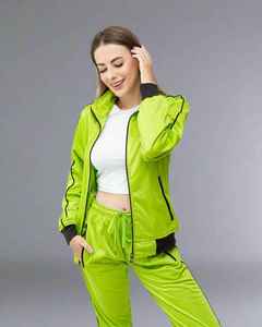 Survêtement vert néon pour femmes, manches longues, col montant, fermeture éclair, poches latérales, style sportif, vêtements de printemps - Product Image 5