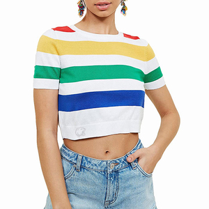 PEARIA INDUSTRY Mid Waist 100% Cotton Breathable Eco-Friendly Crew Neck Cropped T Shirt Women Short Sleeve Knitted Pullover - Product Image 2