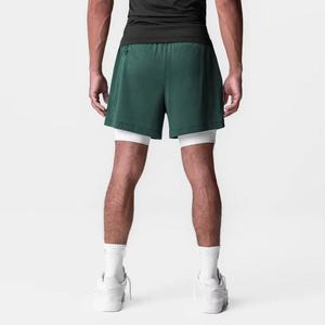 Pantalones Cortos Deportivos 2 en 1 de Malla de Secado Rápido con Logotipo Personalizado, 5 Pulgadas, para Baloncesto, Gimnasio, Correr, Verde Oscuro, con Bolsillos Laterales con Cremallera - Product Image 1