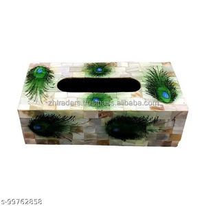 Boîte à mouchoirs élégante avec incrustation de coquillages et motif en nacre, logo personnalisé, étanche, pour la décoration de salle de bain de luxe - Product Image 4