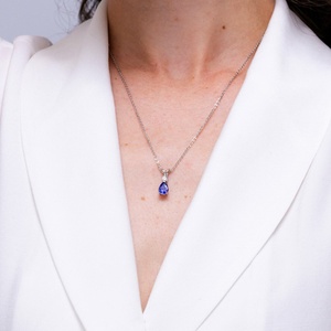 14K <b>Gold</b> Natural 0.35Ct Tanzanite Prong-Set Teardrop V-Bale <b>Pendant</b> With 0.04Ct Diamond Customized Handmade Jewelry Gift For Her - Product Image 1