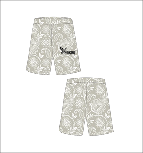 Shorts de basketball gris clair personnalisés avec motif floral paisley blanc, légers, respirants, en maille, pour l'entraînement sportif et le streetwear - Product Image 1