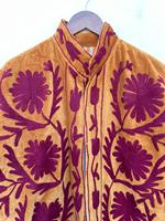 Veste ethnique bohème pour femme en velours vert réversible avec motif floral brodé, fournisseur en gros
