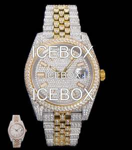 Reloj de Pulsera para Hombre con Caja Redonda de Acero Inoxidable y Moissanita, Esfera de Cristal, Totalmente Adornado, Resistente al Agua 10 Bar, Cierre de Pulsera - Product Image 1