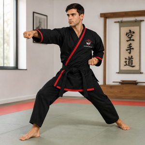 WAPRO INDUSTRY Kimono de Karate Negro con Ribete Rojo, Uniforme de Artes Marciales para Hombre, Corte Regular, Duradero, 100% Algodón, Ropa de Entrenamiento para Adultos - Product Image 6