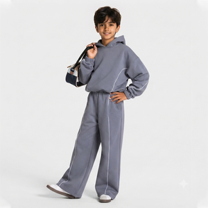 Kid Boys Pullover Hoodie Jogger <b>Set</b> Oversized Fit Kids Sweatsuit Kid Boys Casual Fleece Sportswear Custom Kids Tracksuit OEM ODM - Product Image 6