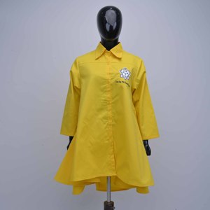 Robes asymétriques jaunes décontractées pour femmes, style personnalisé, brodées, à motif uni, en tissu de coton, OEM sur mesure - Product Image 1